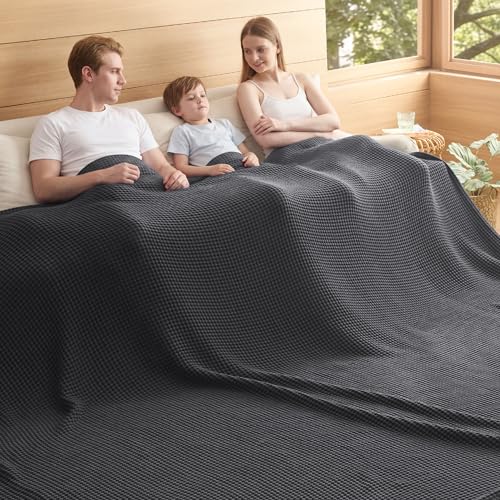 Bedsure 100% Cotton Oversized King Blanket for Spring Summer, Waffle Weave Couch Cover California King Blanket, Thin Lightweight Breathable Bedding Gifts for Women, Men, Teens, Dark Grey, 120"x94" - color: Dark Grey, size: Oversized King (120" X 94")