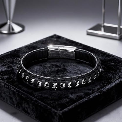Men's Leather Bracelet, Stackable Stainless Steel Clasp Bracelets for Men Stylish Birthday, Thanksgiving, Valentine's Day Gift for My Man - style: 8.6" Embedded Cuban Chain