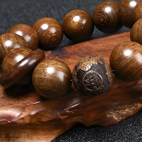 Zen Dear Unisex Natural Silkwood Tibetan Buddhism Meditation Prayer Bead Necklace Japa Mala Beads Bracelets - style: 20mm x 12 Beads Carving+Ring
