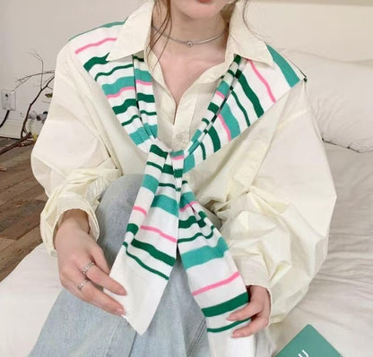 WaJuemy Sweater Shawl Wraps for Women Sweater Knitted Knotted Shawls Travel Casual Scarf Cape Shoulder Tops Fashion Wrap - color: 38 Green 4stripe