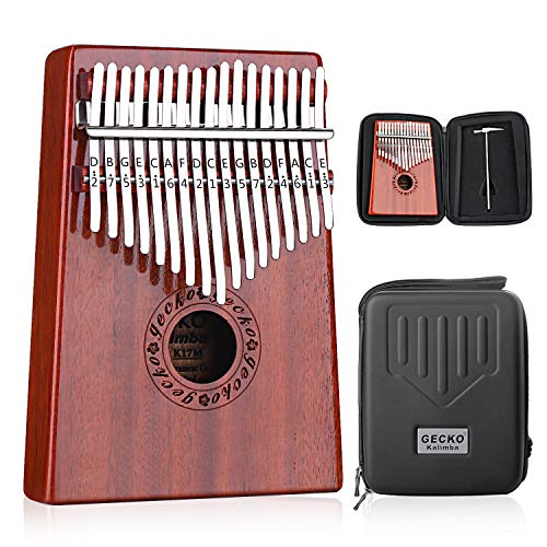 GECKO Kalimba 17 Keys Thumb Piano with Waterproof Protective Box, Tune Hammer and Study Instruction, Portable Mbira Sanza Finger Piano, Meditation Sound, Gift for Beginners and Professional