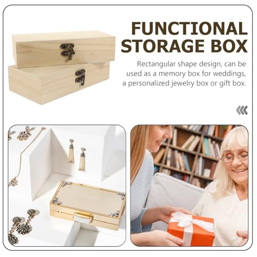ibasenice 2pcs Wooden Jewelry Box Small Rectangular Trinket Storage Case with Flip Lid Minimalist Design 20x10x5cm Sundries Organizer for Home Vanity