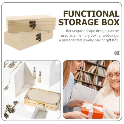 ibasenice 2pcs Wooden Jewelry Box Small Rectangular Trinket Storage Case with Flip Lid Minimalist Design 20x10x5cm Sundries Organizer for Home Vanity