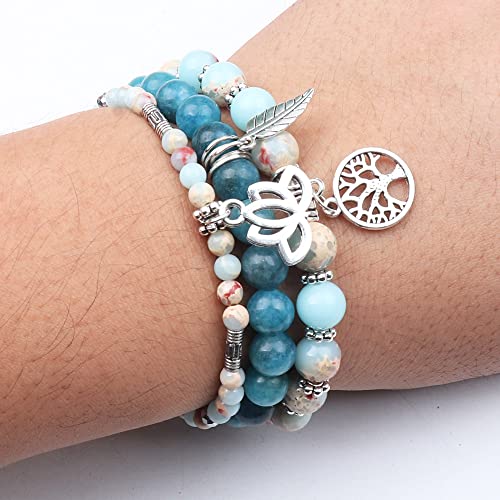 Tree of Life Yoga Healing Stone Bracelets,Multilayer Lotus Chakra Stone Reiki Bracelet Sets,Anxiety Crystal Natural Stone,for Women Stress Relief - style: Shoushan Stone+apatite