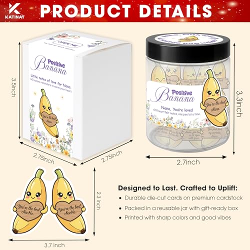 Nana Gifts Positive Banana Jar – 60 Sweet Notes for Nana, Gigi, Mimi, Funny Sentimental Mothers Day Gifts for Grandma from Granddaughter, Grandson, Grandkids, Easter Basket Stuffers - color: Positive Banana