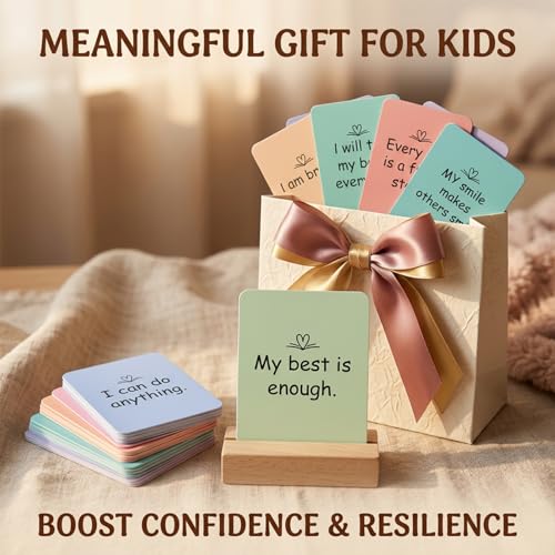 Affirmation Cards for Kids - 30 Daily Positive Affirmations Cards with Wooden Stand - Mindfulness Cards for Anxiety Relief, Self Care & Confidence Building - Encouragement & Motivational Gifts for Boys & Girls