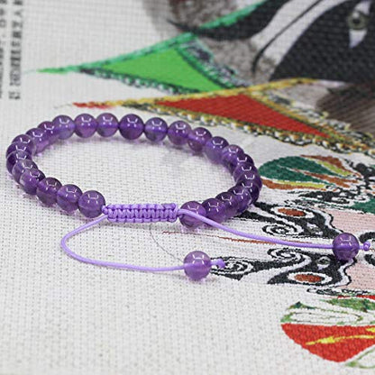 Keleny Natural Gemtone 6mm Round Beads Crystal Adjustable Braided Macrame Tassels Bracelets Unisex - color: Lavender Purple Amethyst Crystal