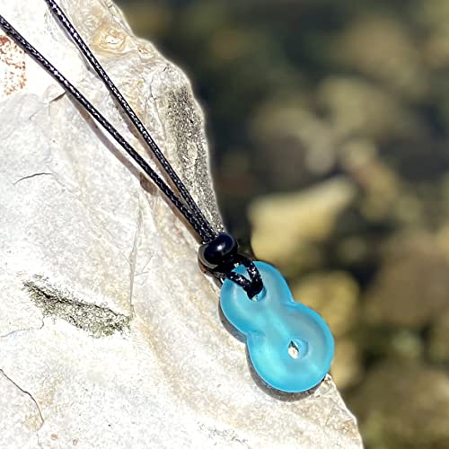 Infinity Necklace - Sea Glass Jewelry - Positive Vibes Collection - Cute Meditation Crystals - Spiritual Gifts for Yoga Lovers - High Vibration Tibetan Symbols - Cool and Trendy Good Luck Amulets - color: Aqua Blue Sea Glass Necklace