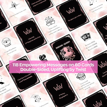 HIONXMGA Badass Affirmation Cards for Women, 60 Double Sided Inspirational and Motivational Cards, 118 Unique Positive Quotes for Daily Self Care, Empowering Gifts for Women, Friends & Coworkers