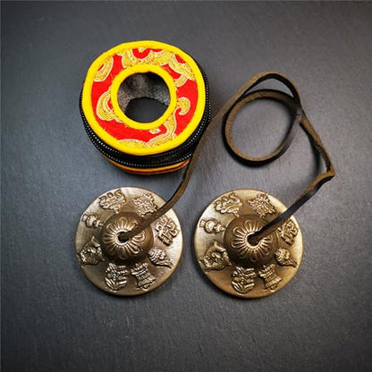 Tibetan Tingsha Bell Set - Tibetan Cymbals - for Sound Healing, Yoga, Meditation, and Mindfulness,Handmade in Nepal,Made of Brass,Astamangal Pattern,6.5cm/2.6 inch - color: 6-Brass-Astamangal-6.5cm -1