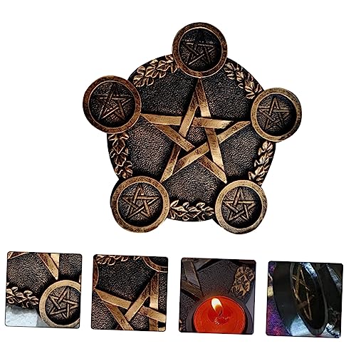 1pc Pentacle Star Candleholder Decorative Altar Prop for Rituals Wiccan Ceremonies Energy Gathering Mystical Design Bright Copper Finish