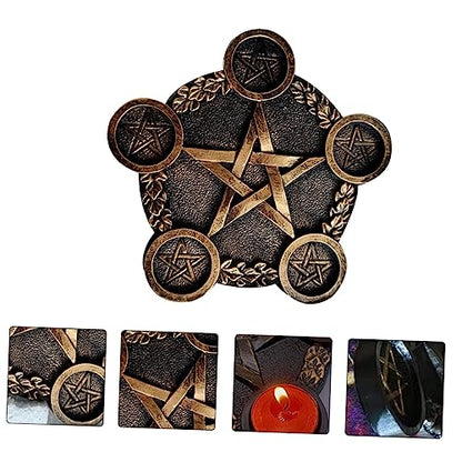 1pc Pentacle Star Candleholder Decorative Altar Prop for Rituals Wiccan Ceremonies Energy Gathering Mystical Design Bright Copper Finish