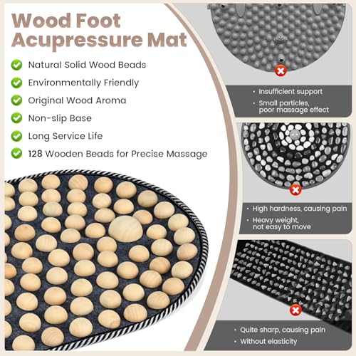 Feet Acupressure Mat, Wood Foldable Foot Massager Mat, Portable Pressure Point Massage Pad, Anti Fatigue Office Standing Desk Pad, Reflexoloy mat, Stand Up Pad, Relieve Foot Pain