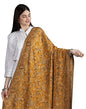 Exotic India Women Reversible Jamawar Wool Shawl with Woven Flowers | Ethnic Beautiful Floral Weave Stole, Dupatta - color: Butterscotch