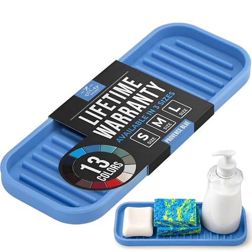 Zulay Kitchen (9x3.5) Silicone Sponge Holder for Kitchen Sink - Flexible Multipurpose Soap Tray Sponge Holder - Sink Organizer Tray for, Bathroom, Makeup, Trinkets & More (Provence Blue) - color: Provence Blue, size: Medium (9x3.5)