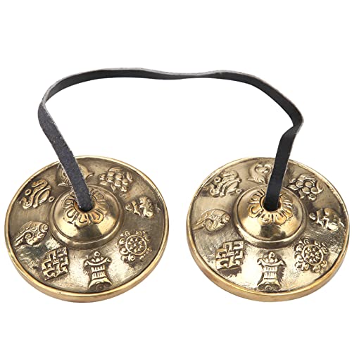 Meditation Bell, 6.5cm Tibetan Tingsha Cymbals Meditation Chime Bells Yoga Finger Chime Buddhist Percussion Instruments (Auspicious patterns) - size: Auspicious patterns
