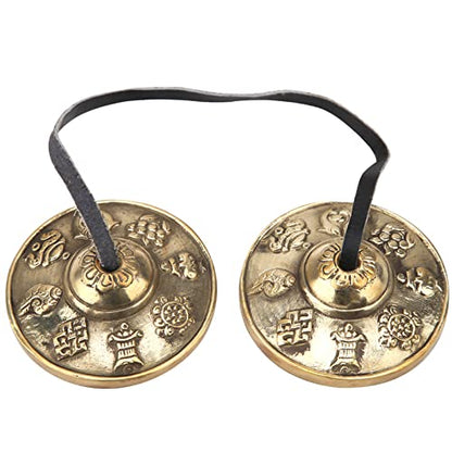 Meditation Bell, 6.5cm Tibetan Tingsha Cymbals Meditation Chime Bells Yoga Finger Chime Buddhist Percussion Instruments (Auspicious patterns) - size: Auspicious patterns