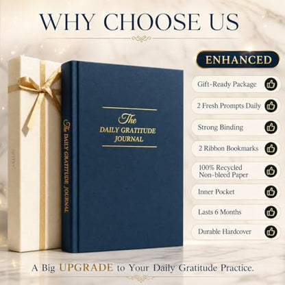 Gratitude Journal 2026 – Undated Daily Gratitude Journal with Upgraded Dynamic Prompts & Gift Box – 5 Minute Reflection, Mindfulness & Happiness Journal for Women & Men - color: Navy Blue