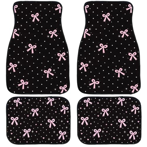 4 Piece Bow Car Floor Mats Full Sets Pink Polka Dot Cute Carpet Front Rear Carpets Mat Decorative Car Floor Carpets Non-Slip Auto Car Accessories Universal Fit Car Accessories for Truck - color: Bow