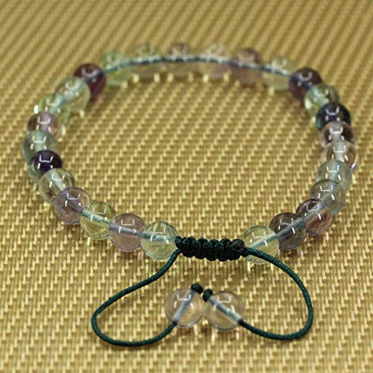 Angelstones Handmade Gemstone 6mm Round Beads Adjustable Braided Macrame Tassels Chakra Reiki Bracelets 7-9 inch Unisex - color: AAA Grade Rainbow Fluorite