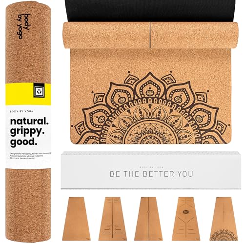 Luxury Cork Yoga Mat - Non Slip, Extra Thick Grip. Thicker, Longer, and Wider for More Comfort and Support. Tough Enough For Hot Yoga. Natural, Non Toxic, and Eco Friendly. Optional Alignment Lines. - color: Rooted, size: Mini 72" x 24" x 0.17"