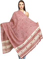 Exotic India Shawl from Kutch with Embroidered Mirrors - Pure Wool - color: Nastalgia Rose