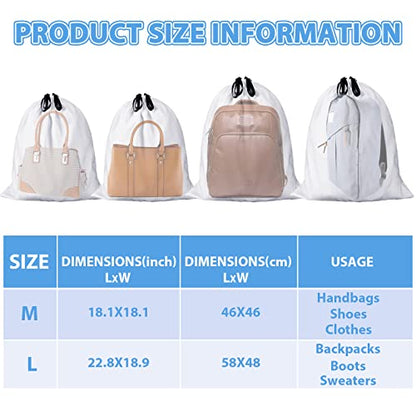 10 Pcs Dust Cover Bags Large Cotton Breathable Bags Dustproof Drawstring Storage Bag for Shoes Purses Handbags Travel Packing Luggage Organizer Home Storage, 2 Sizes