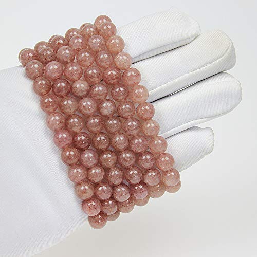 MJDCB Featured Men Women 8mm Beads Bracelet Elastic Natural Stone Yoga Bracelet Bangle 6.7" - color: Strawberry Quartz