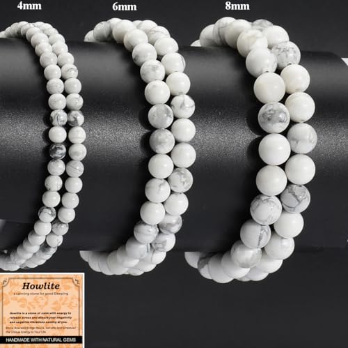 MASSIVE BEADS Handmade Yoga Stretch Elastic Bracelet Natural Stone Crystal Healing Power Energy Gifts for Unisex Adult 4mm 6mm 8mm 10mm - color: Howlite(Good Sleep), size: 6mm