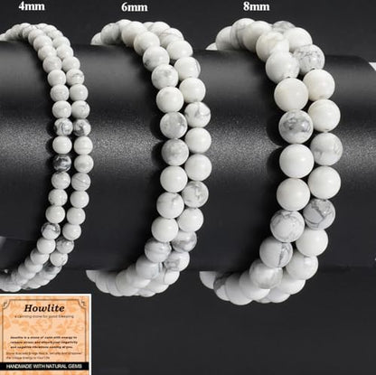 MASSIVE BEADS Handmade Yoga Stretch Elastic Bracelet Natural Stone Crystal Healing Power Energy Gifts for Unisex Adult 4mm 6mm 8mm 10mm - color: Howlite(Good Sleep), size: 6mm