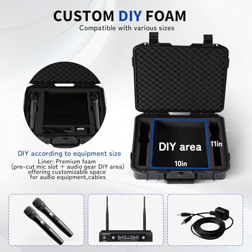 Microphone Carrying Storage Hard Case 2 mic Custom Foam+（ DIY Foam） for Mic Audio Gear Mic Bag Microphone case compatible Phenyx TONOR shure Wireless Microphone 16.5 x 14 x 4.7 inch - color: 2mic case