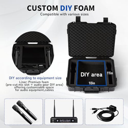 Microphone Carrying Storage Hard Case 2 mic Custom Foam+（ DIY Foam） for Mic Audio Gear Mic Bag Microphone case compatible Phenyx TONOR shure Wireless Microphone 16.5 x 14 x 4.7 inch - color: 2mic case