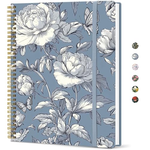 Large Spiral Lined Journal for Women, 8.5" x 11" Notebooks for Work Collge Ruled, A4 Aesthetic Cute Journaling Notebooks for Writing, Plastic Cover, Butterfly Peony - color: M-Butterfly Peony