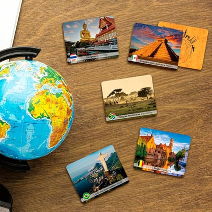 Menique Explore the World Memory Matching Game – 100 Cards (50 Pairs) with Famous Landmarks from 50 Countries – Includes Flag, Country & Place – Educational Geography Game + Informative Booklet - style: Explore the World
