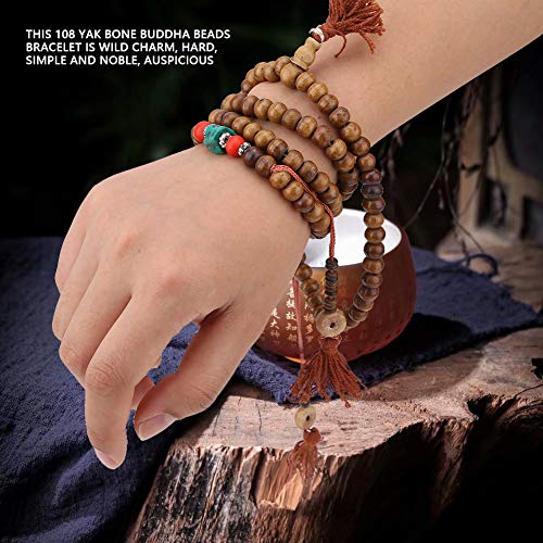 108 NaturalBeads Bracelet,Tibetan Yak Bone Beads Stretch Bracelet,Prayer Meditation Mala Wrap Stretch Necklace for Buddha Buddhist