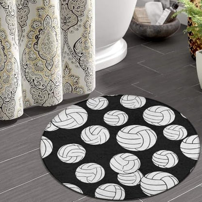 Room Sofa Yoga Soft Round Carpet, Modern Round Area Rug, Non-Slip Machine Washable Kitchen Office Circle Rug Compatible with Black and White Volleyball Ball 24inch(60cm) - color: Color568, size: 24inch(60cm)