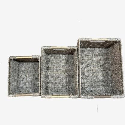 HomeRoots Seagrass Storage Baskets Set of 3, Woven Seagrass Baskets for Shelves, Closet, Nursery, Living Room, Natural Wicker Storage Baskets for Organization and Home Decor