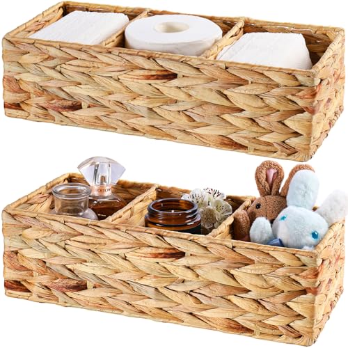 Vagusicc 3 Section Wicker Storage Basket, Hand-Woven Water Hyacinth Storage Baskets, Wicker Baskets for Storage, Toilet Paper Basket for Toilet Tank Top, Small Baskets for Organizing Shelves, 2-Pack - color: Water Hyacinth, size: 3 Regular Section