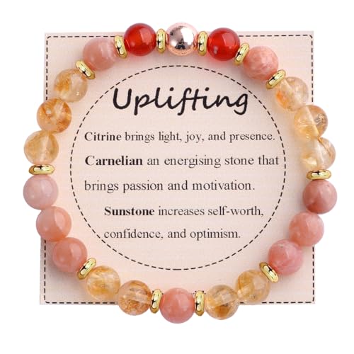 KSQS Healing Stone Bead Bracelet for Women, Natural Gemstones Balance Protection Bracelet, Spiritual Crystal Beads Bracelet Anxiety Relief with Meaning Card - style: Uplifting