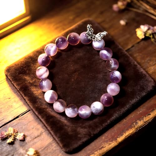 Natural Handmade Healing Chakra Bracelet - color: 10mm-Amethyst-Butterfly-FOR 7-8 INCH WRIST