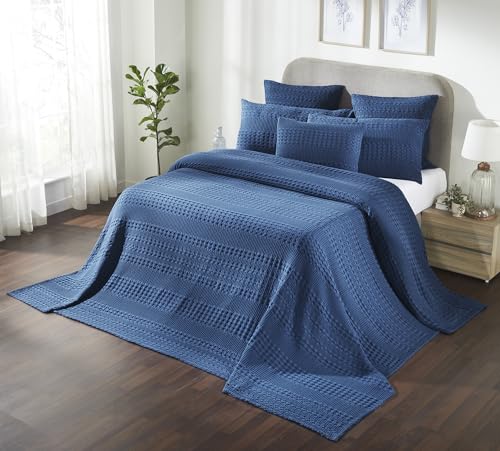 VHC Brands 100% Cotton Waffle Weave Navy Blue Oversized King Size Blanket 120x120, Decorative Cotton Throw Blanket, Boho Farmhouse Bedroom Decor for Bed, Couch, or Sofa - color: Navy Blue, size: Oversized King (120"x120")