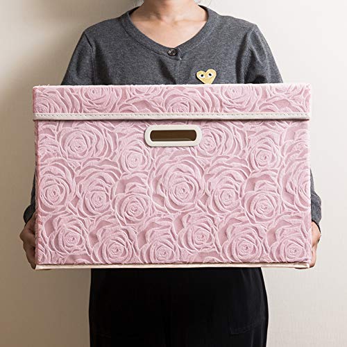 Larger Collapsible Storage Bin with Lid [1-Pack] Fabric Decorative Storage Box Cube Organizer Container Baskes with Handles Divider for Bedroom Closet Living Room Pink 17.7x11.8x11.8 Inch