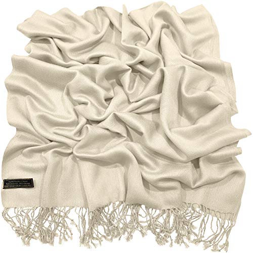 CJ Apparel Solid Color Tassels Design Nepalese Shawl Scarf Wrap Stole Throw Head Wrap Pashmina Gift Hand Made in Nepal New - color: Champagne