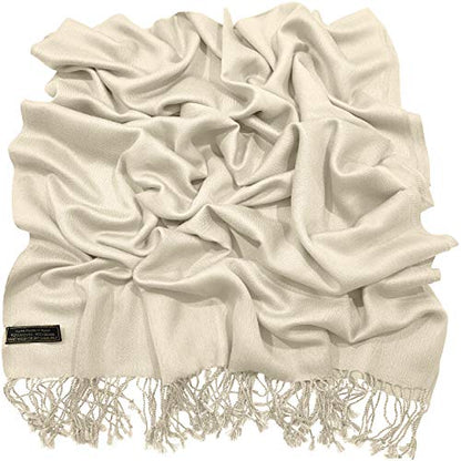 CJ Apparel Solid Color Tassels Design Nepalese Shawl Scarf Wrap Stole Throw Head Wrap Pashmina Gift Hand Made in Nepal New - color: Champagne