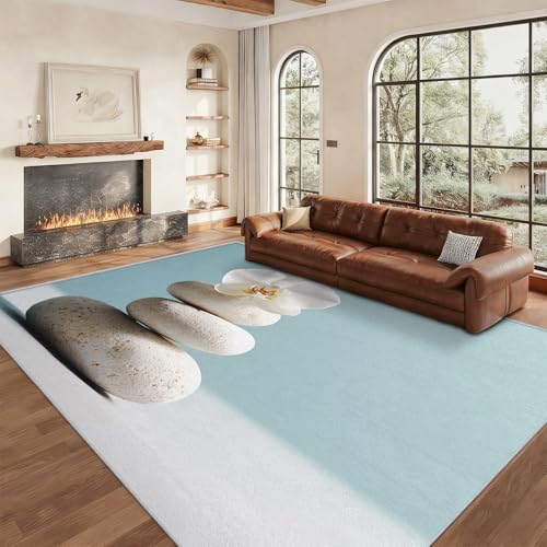 Washable Meditation Rug Large 5x6, Zen Stone Area Rugs for Bedroom, White Floral Zen Indoor Carpet for Living Room Decor, Non Slip Soft Thin, Home Decor AH-19 - color: White, size: 5' x 6' (Rectangular)
