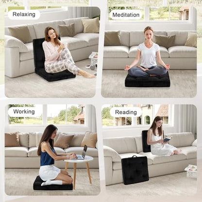 Meditation Floor Cushion Set of 2, 22x22 Tufted Floor Pillow for Adults, Square Large Meditation Cushion Pillow, Black Corduroy Sitting Pillow with Handle, Yoga Seating for Tatami