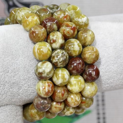 Keleny Semi Precious Stones Natural Gemstones 12mm Round Beads Crystal Stretch Bracelets 7 Inch Unisex - color: Green Serpentine