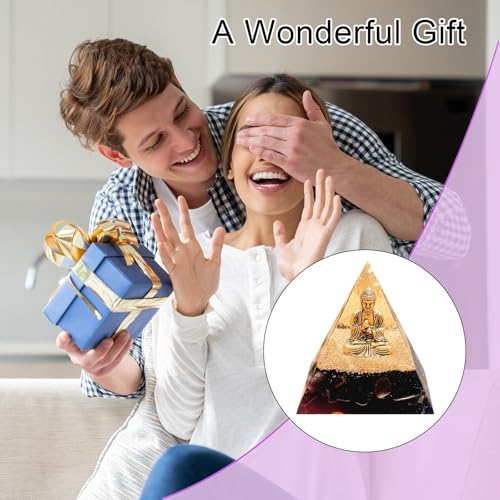 Natural Obsidian Orgone Pyramid, Orgonite Crystal Healing Pyramid with Built-in Buddha Statue, Attract Wealth Success, Prosperity, Balance Chakra Used for Meditation & Healing, 6cm - color: Black 1