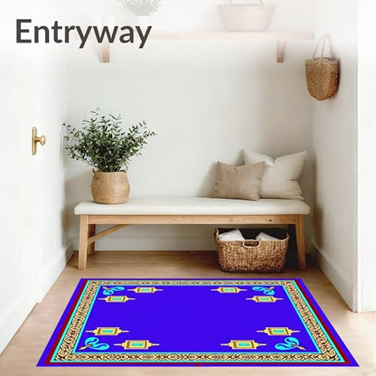 Flatwoven High Traffic Area Rug 5x7, Luxurious Juvenile Meditation Cushion with Symbols, Non Slip, Stain Resistant, Washable Area Rugs for Living Room, Bedroom (Blue, 5x7) - color: Blue/Pattern 11, size: 5' x 7' (Rectangular)