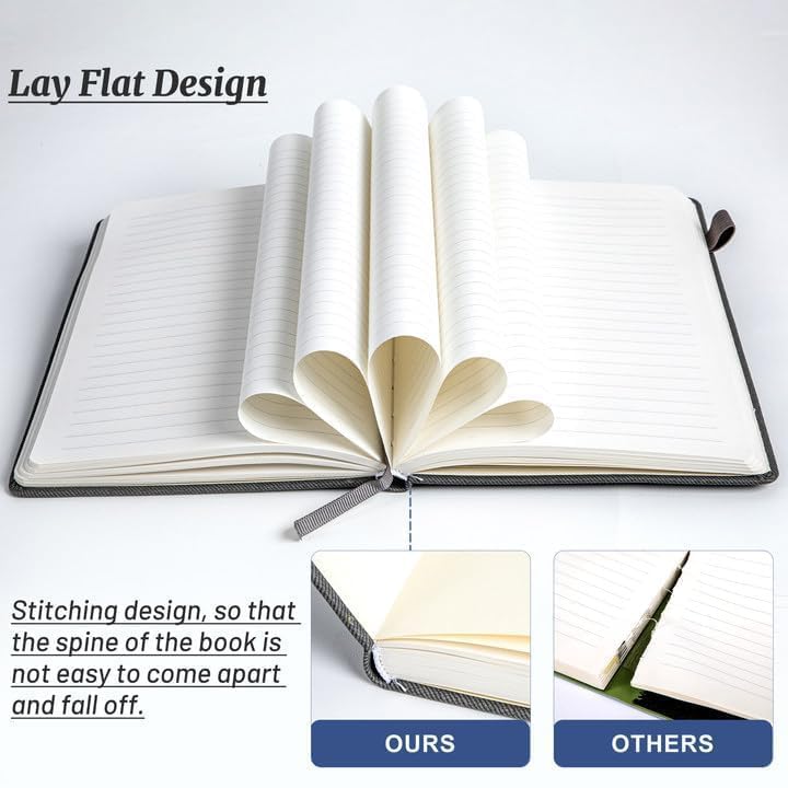 CAGIE Lined Journal Notebook for Work 256 Pages Hardcover Journals for Writing with Pen Loop A5 Daily Journaling Notebooks with Pocket, 5.7" x 8.3", Grey - color: 01 grey